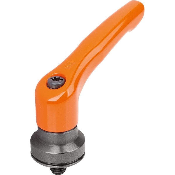 Adjustable Handle W Clamp Force Intensif Size:2 M08X10, Zinc Orange, Comp:Steel Black Oxidized